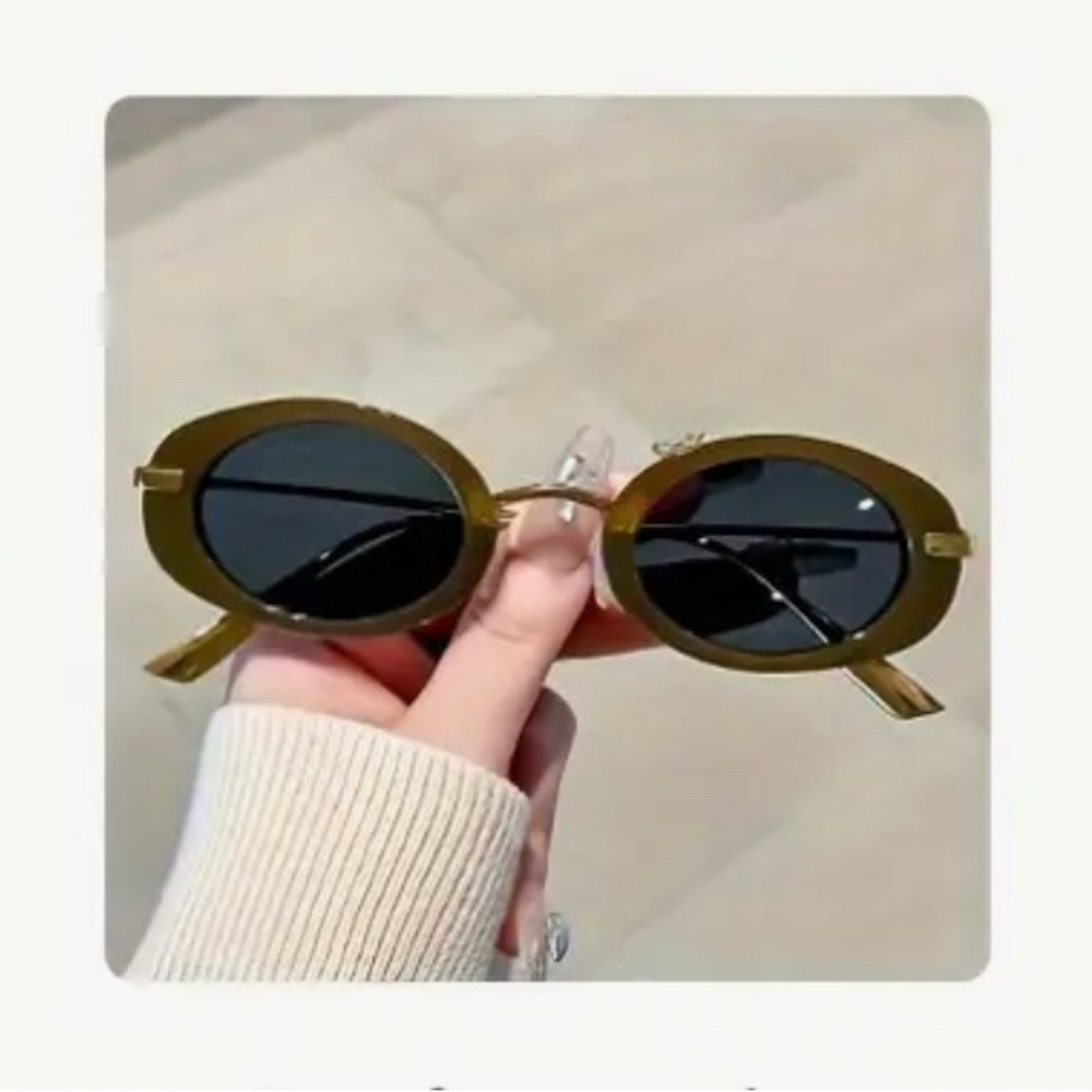 Olive Green Frames Gold Trim and Grey lenses  90s-Inspired Sunglasses